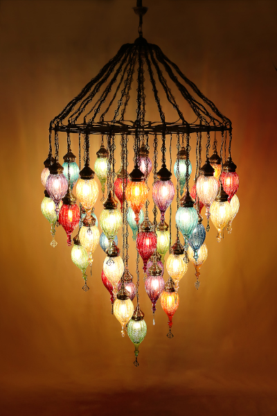 De Luxe Chandelier with 43 Special Colorful Pyrex Glasses